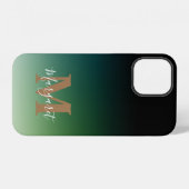 Coque iPhone 12 Monogramme d'or Ombre vert (Verso Horizontal)