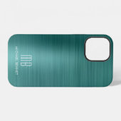 Coque iPhone 12 Monogramme élégant vert (Verso Horizontal)