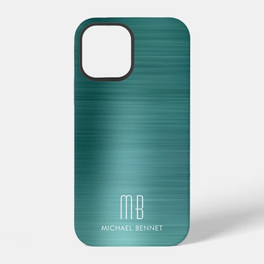 Coque iPhone 12 Monogramme élégant vert (Verso)