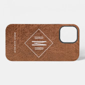 Coque iPhone 12 Monogramme en cuir Brown Faux (Verso Horizontal)