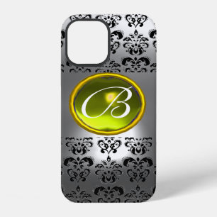 Coque iPhone 12 Monogramme GEM de DAMAS en cristal jaune blanc