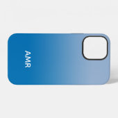 Coque iPhone 12 Monogramme minimal dégradé bleu clair à foncé (Verso Horizontal)