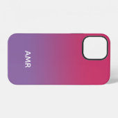 Coque iPhone 12 Monogramme minimal framboise rose au dégradé viole (Verso Horizontal)