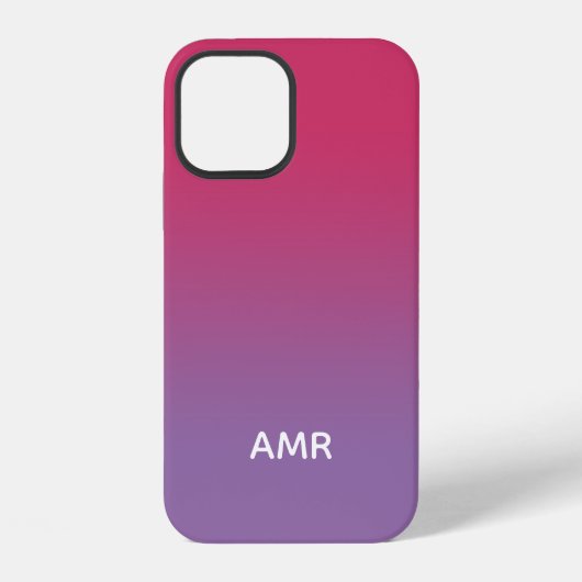 Coque iPhone 12 Monogramme minimal framboise rose au dégradé viole (Verso)