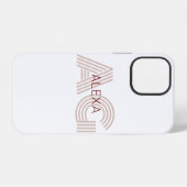 Coque iPhone 12 Monogramme moderne beige et vin (Verso Horizontal)