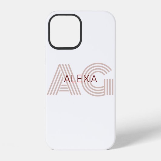 Coque iPhone 12 Monogramme moderne beige et vin (Verso)