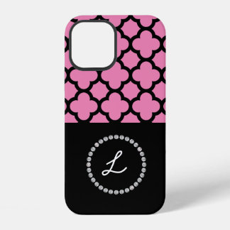 Coque iPhone 12 Monogramme Personnalisé Monogramme Rose Diamante N