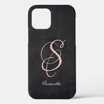 Monogramme rustique élégant gris noir rose