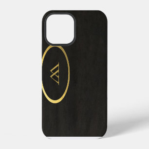 Coque iPhone 12 Monogramme Tableau Noir Feuille D'or Simple Modern