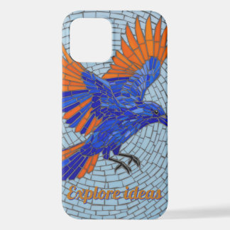 Coque iPhone 12 Mosaic Bluebird Flight Stained Glass Phone Case