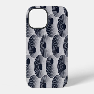 Coque iPhone 12 Mosaïque argent-noir : texture en anneaux concentr