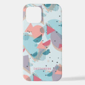 Coque iPhone 12 Mosaïque Turquoise bleu bleu foncé orange (Verso)