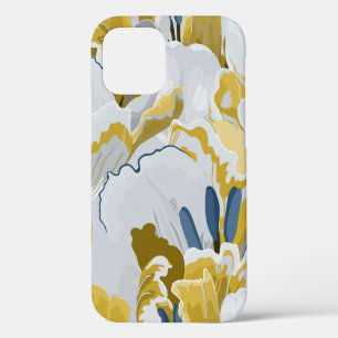 Coque iPhone 12 Motif abstrait sans couture. Gris clair, jaune, o