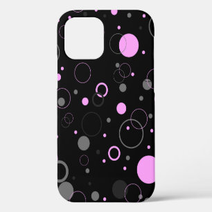 Coque iPhone 12 Motif abstrait sans couture gris rose avec cercles