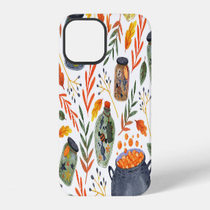 Coque iPhone 12 Motif aquarelle avec feuillage d'automne.