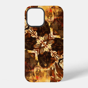 Coque iPhone 12 motif art nouveau ornemental vintage doré et marro