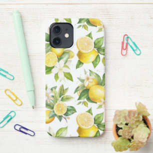 Coque iPhone 12 Motif citron, Fleurs de citron, Feuilles, Citrus