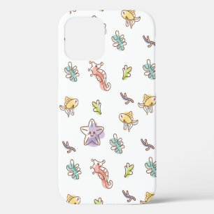 Coque iPhone 12 Motif coloré de vie marine avec étoiles de mer et