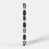 Coque iPhone 12 Motif Damassé Rococo Noir sur Blanc (Côté droit)