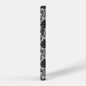 Coque iPhone 12 Motif Damassé Rococo Noir sur Gris (Côté droit)
