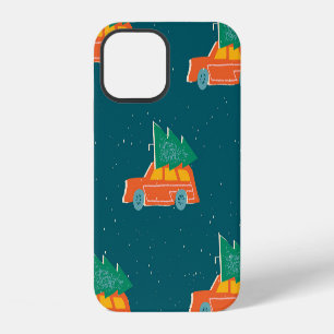 Coque iPhone 12 Motif d'arbre de Noël de voiture rétro
