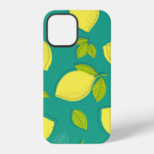 Coque iPhone 12 Motif de citron dessiné à la main sans couture ave