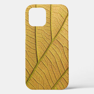 Coque iPhone 12 Motif de feuille jaune doré le matin. 