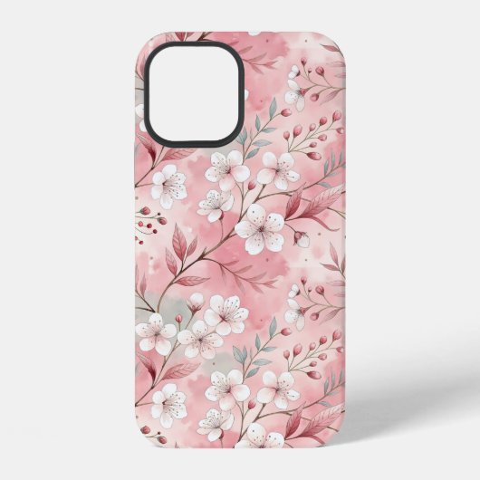 Coque iPhone 12 Motif de fleurs Sakura rose (Verso)