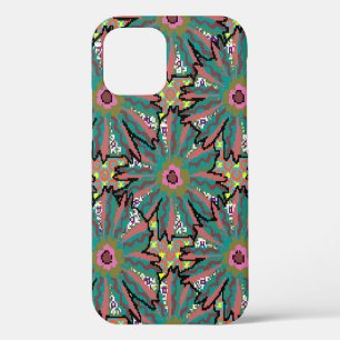 Coque iPhone 12 motif de fleurs vintage. Style Doodle, parquet de 