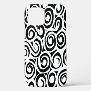 Coque iPhone 12 Motif de grunge au pinceau. Vintage noir et blanc.