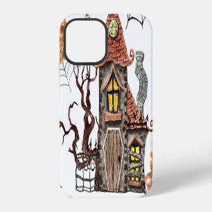 Coque iPhone 12 Motif de maison hantée en aquarelle pour Halloween