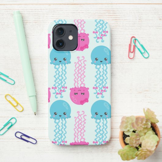 Coque iPhone 12 Motif de méduses, Mignonne méduse, Sea Animaux (Sur le bureau)