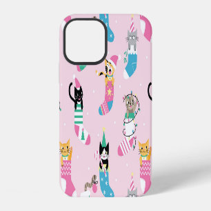 Coque iPhone 12 Motif de Noël sans couture de chats de dessin anim