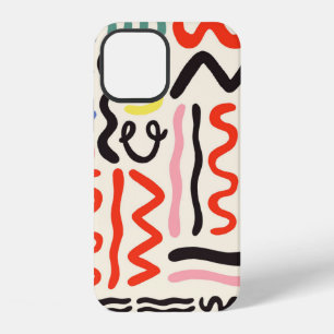 Coque iPhone 12 Motif de pinceau dessiné à la main, zigzags, ligne