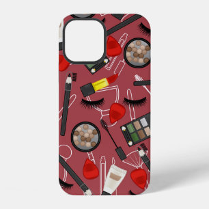 Coque iPhone 12 Motif de produits de beauté sur un fond rougeappli