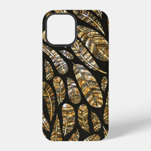 Coque iPhone 12 Motif de texture transparente de plume dorée lumin