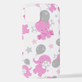 Coque iPhone 12 Motif Des Eléphants Roses, Eléphants Mignons, Étoi (Verso)
