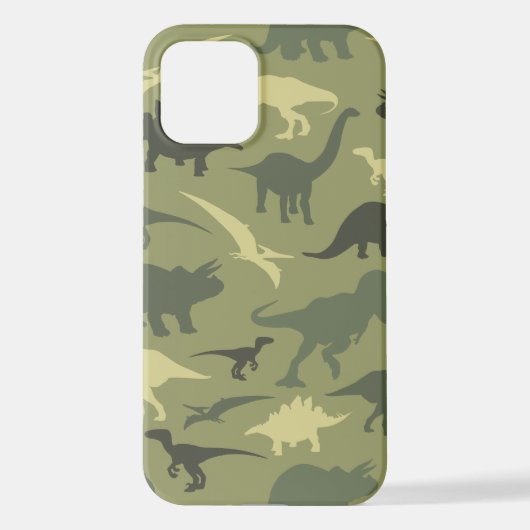 Coque iPhone 12 Motif Dinosaure, Silhouette Dinosaure, Dino Vert (Verso)