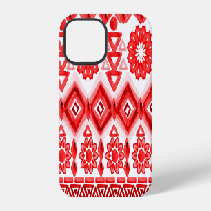 Coque iPhone 12 Motif ethnique tribal rouge, aquarelle.