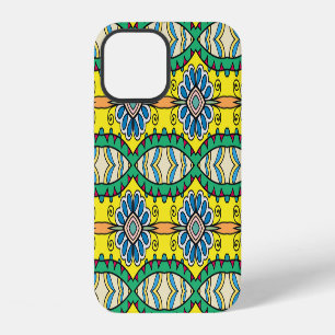 Coque iPhone 12 Motif floral tribal, orné, dessiné à la main.
