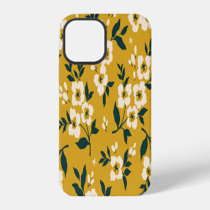 Coque iPhone 12 Motif floral vintage, petites fleurs blanches.