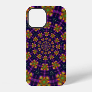 Coque iPhone 12 Motif kaléidoscope violet royal et or