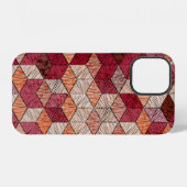 Coque iPhone 12 Motif patchwork brodé sans couture. Bohème. (Verso Horizontal)