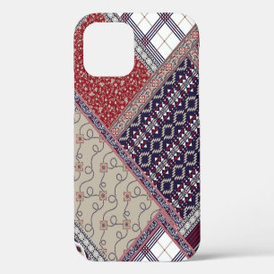 Coque iPhone 12 Motif patchwork sans couture sur patchwork marine,
