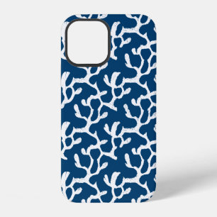 Coque iPhone 12 Motif Répétitif Corail Abstrait Bleu Et Blanc
