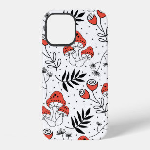 Coque iPhone 12 Motif répétitif vintage sans couture de champignon