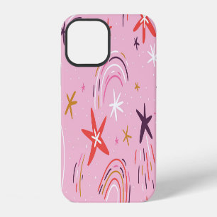 Coque iPhone 12 Motif Rose Étoiles Arc-en-ciel Mignon