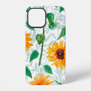 Coque iPhone 12 Motif sans couture à l'aquarelle avec tournesols
