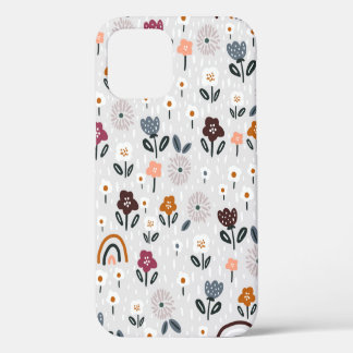Coque iPhone 12 Motif sans couture avec arc-en-ciel fleuri et tres