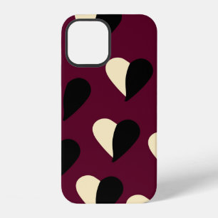 Coque iPhone 12 Motif sans couture avec cœur noir et blanc. St Va